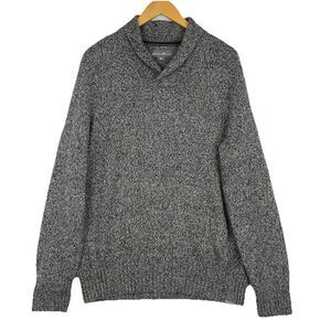 Eddie Bauer Mens‎ Sweater Gray Wool Blend Shawl Collar Pullover Textured Cozy